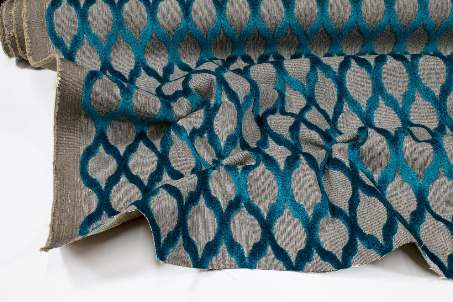 Ogee Cut Velvet Upholstery - Blue