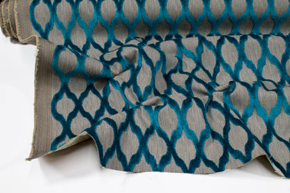 Ogee Cut Velvet Upholstery - Blue