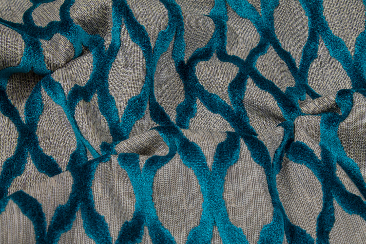 Ogee Cut Velvet Upholstery - Blue