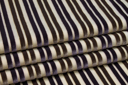 Striped Cut Velvet Upholstery - Purple and Brown - Prime Fabrics