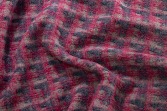 Bubblegum Pink and Blue Plaid Italian Boiled Wool - Prime Fabrics