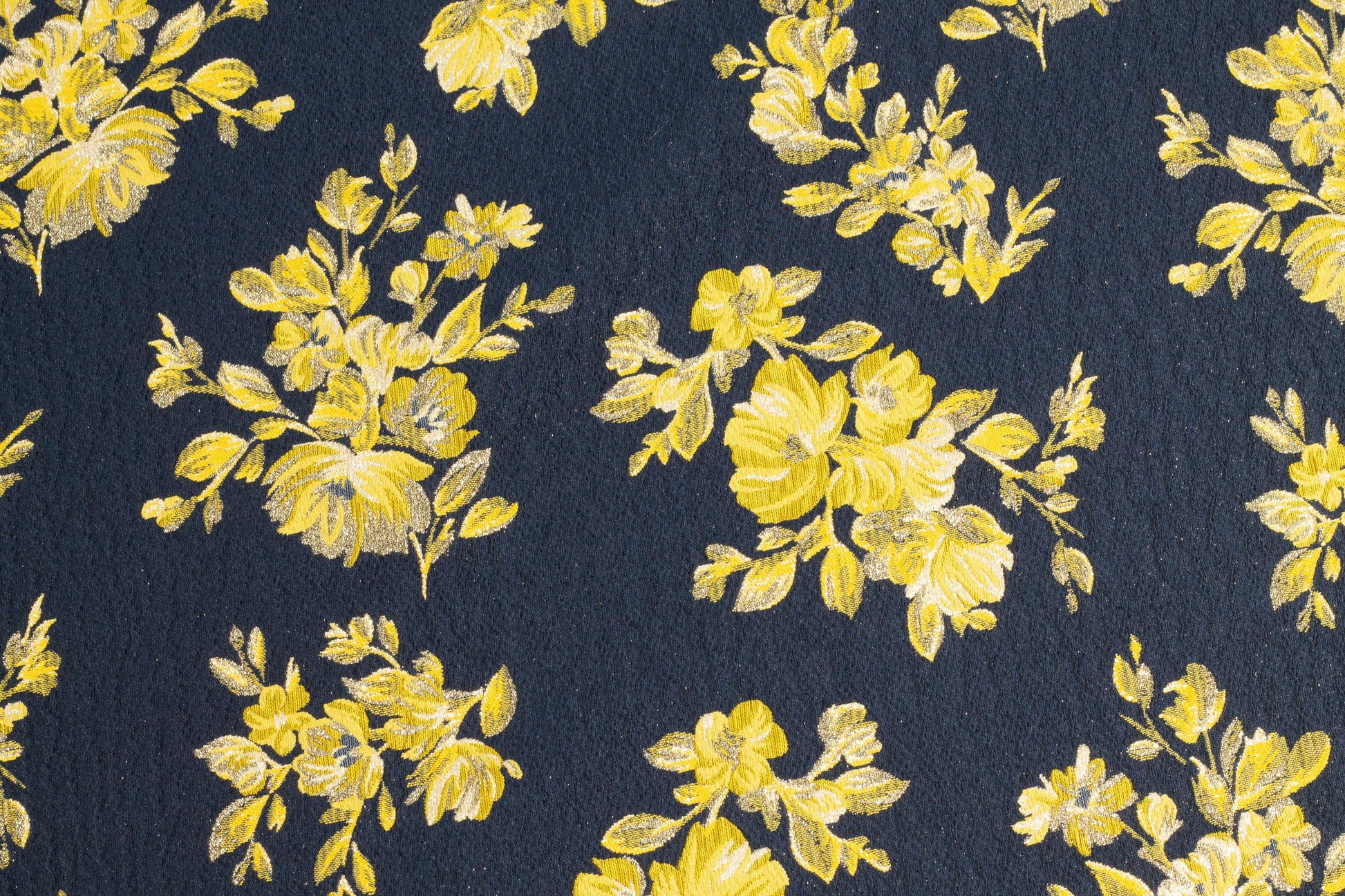 Navy Blue and Yellow Floral Double Faced Brocade - Prime Fabrics