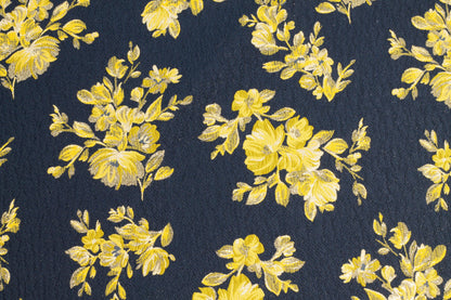 Navy Blue and Yellow Floral Double Faced Brocade - Prime Fabrics