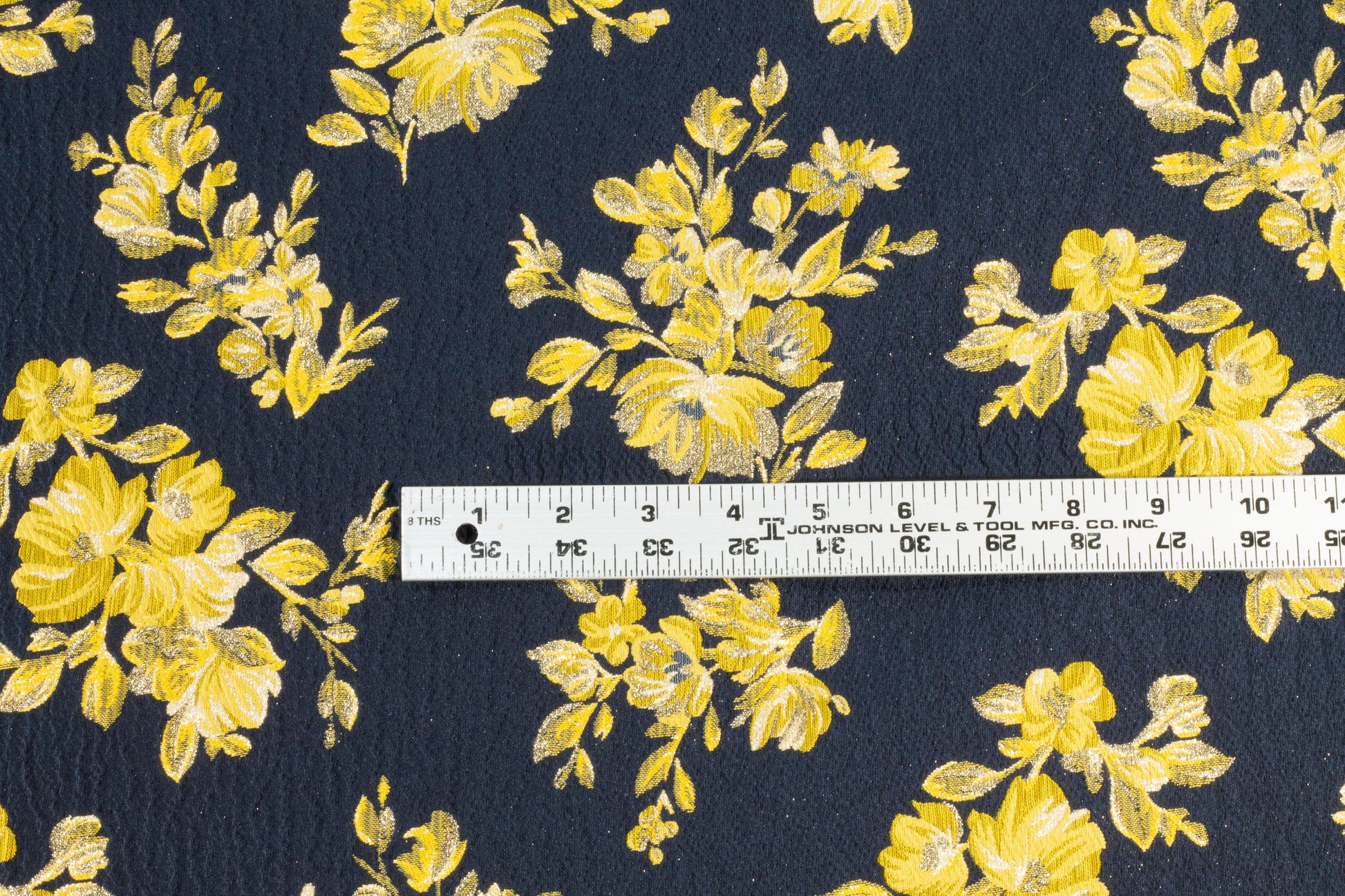 Navy Blue and Yellow Floral Double Faced Brocade - Prime Fabrics