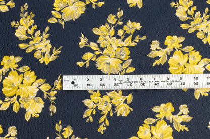 Navy Blue and Yellow Floral Double Faced Brocade - Prime Fabrics