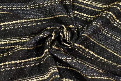 Metallic Gold and Black Striped Brocade - Prime Fabrics