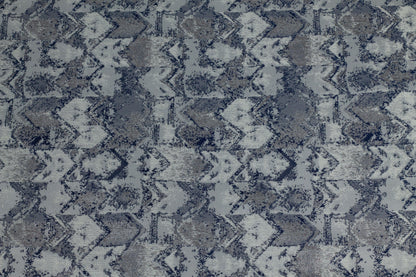 White, Navy and Metallic Silver Brocade - Prime Fabrics