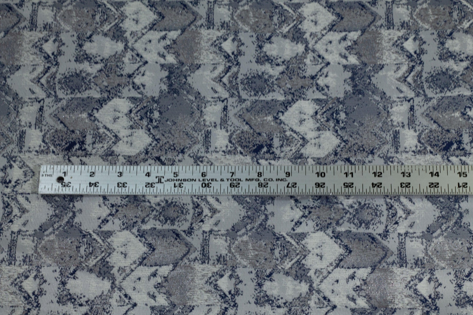 White, Navy and Metallic Silver Brocade - Prime Fabrics