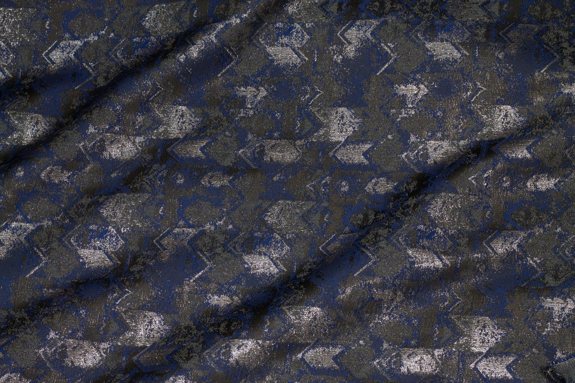Navy, Charcoal and Metallic Gray Brocade - Prime Fabrics
