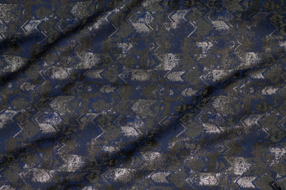 Navy, Charcoal and Metallic Gray Brocade - Prime Fabrics