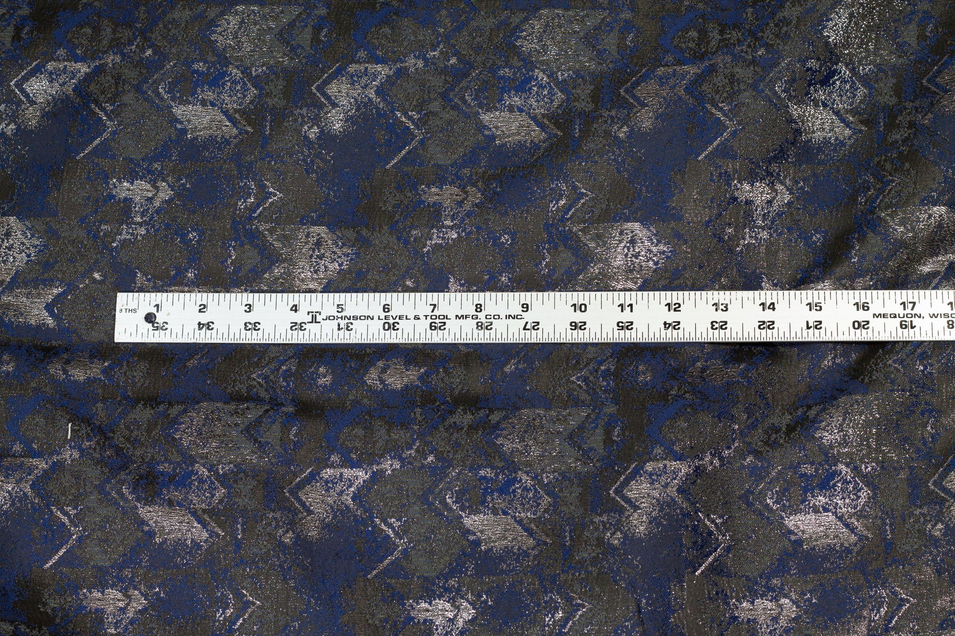 Navy, Charcoal and Metallic Gray Brocade - Prime Fabrics
