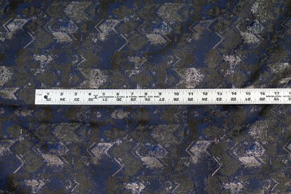 Navy, Charcoal and Metallic Gray Brocade - Prime Fabrics
