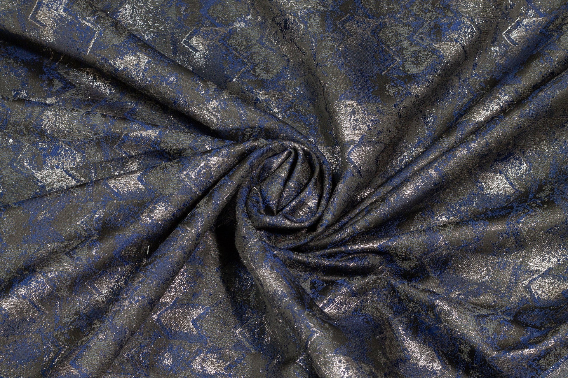 Navy, Charcoal and Metallic Gray Brocade - Prime Fabrics