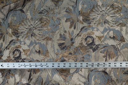 Gray, Bronze, Taupe Metallic Floral Brocade - Prime Fabrics