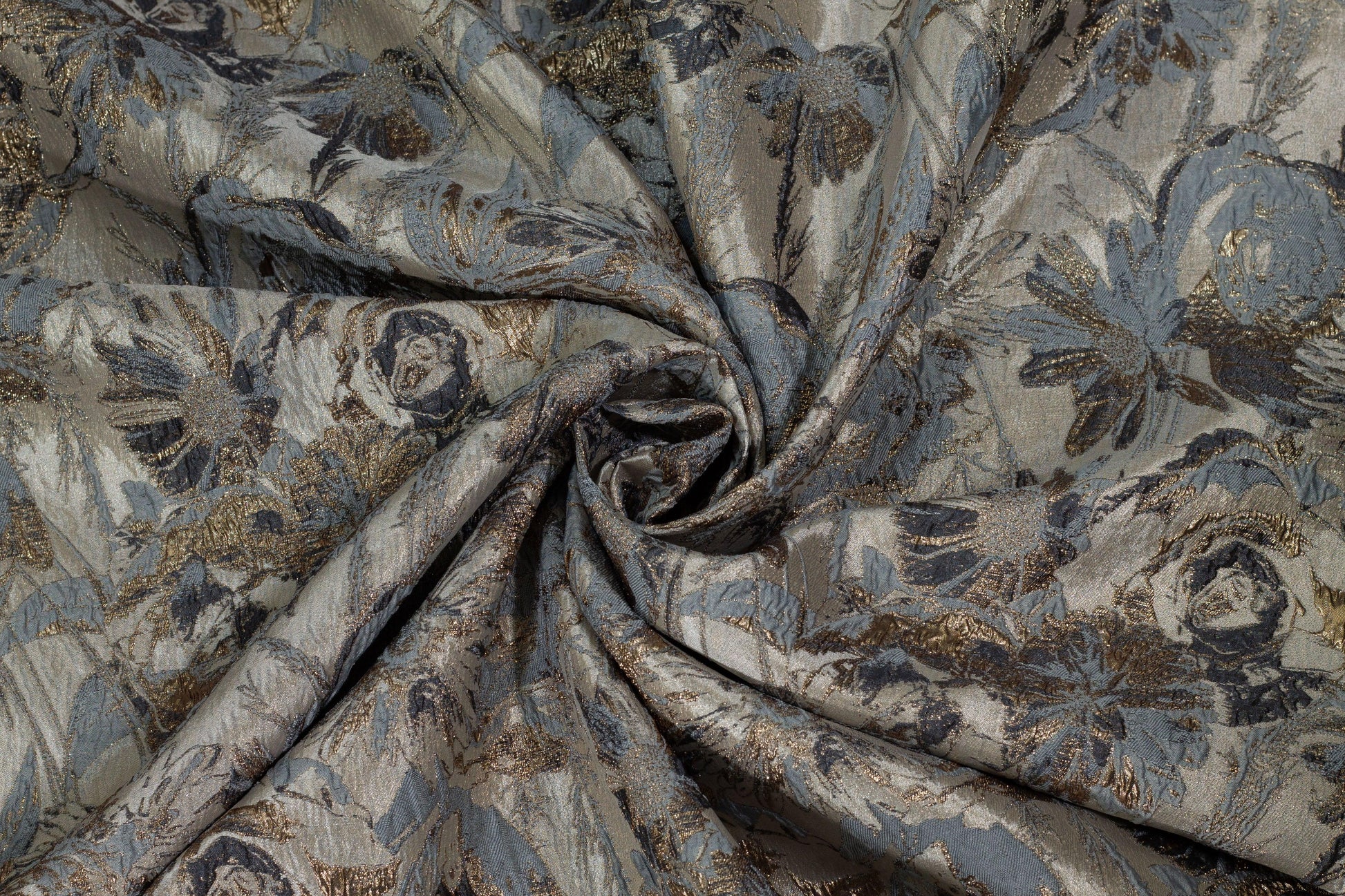 Gray, Bronze, Taupe Metallic Floral Brocade - Prime Fabrics