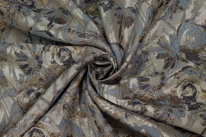 Gray, Bronze, Taupe Metallic Floral Brocade - Prime Fabrics