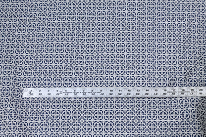 Navy Blue and Off-White Abstract Brocade - Prime Fabrics