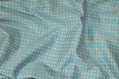 Turquoise Blue and Off-White Abstract Brocade - Prime Fabrics