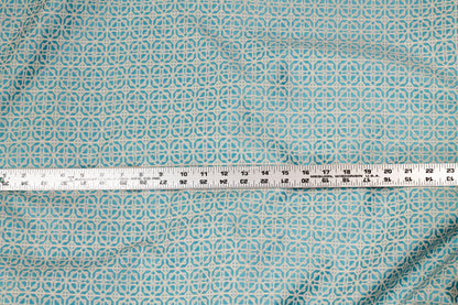 Turquoise Blue and Off-White Abstract Brocade - Prime Fabrics