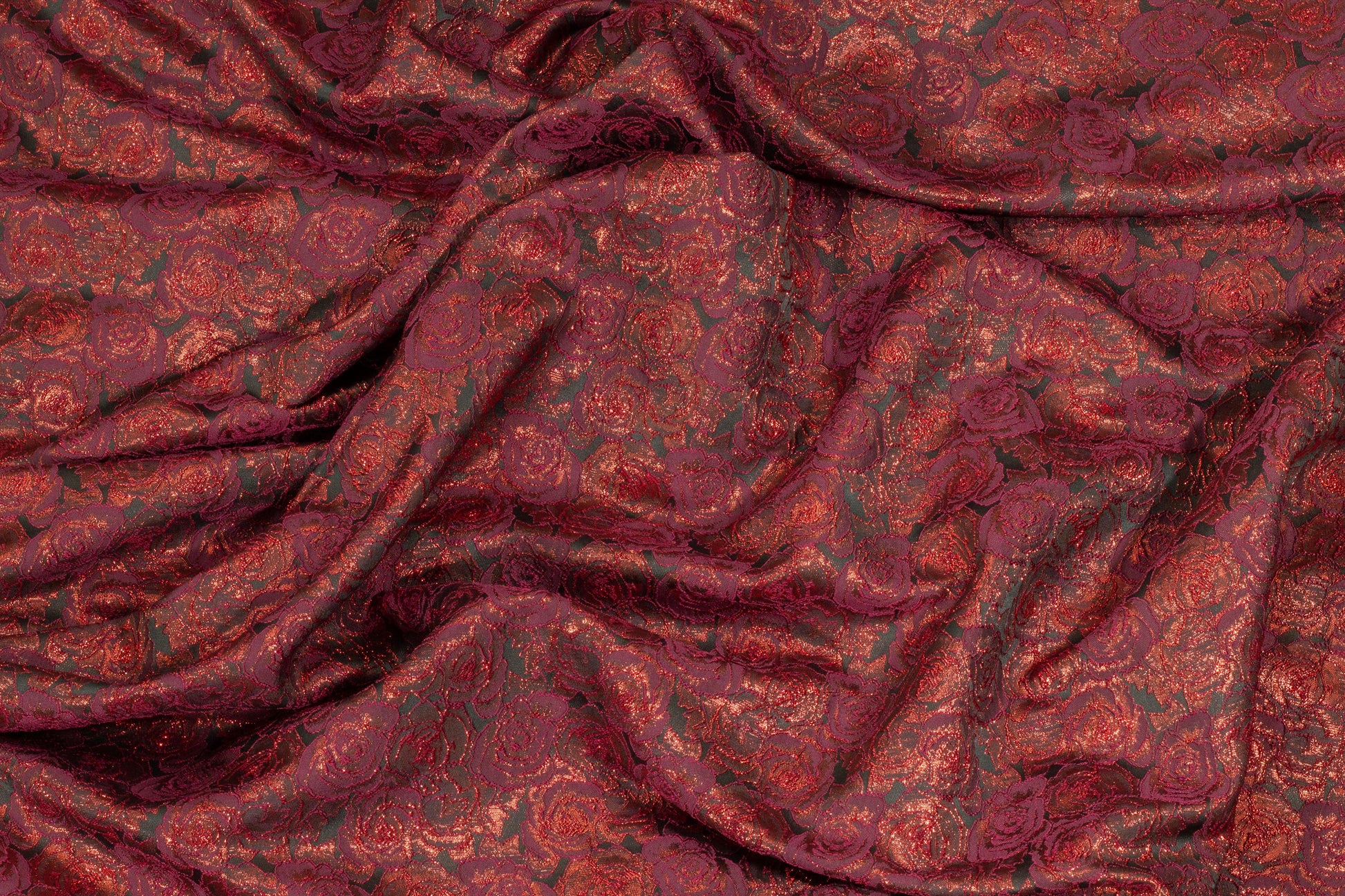 Black and Metallic Burgundy Floral Brocade - Prime Fabrics