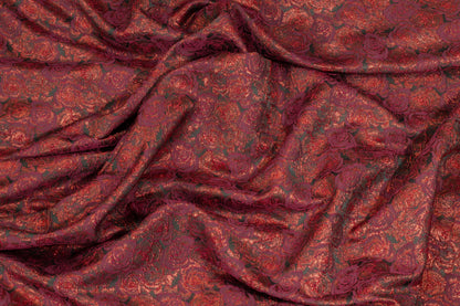 Black and Metallic Burgundy Floral Brocade - Prime Fabrics