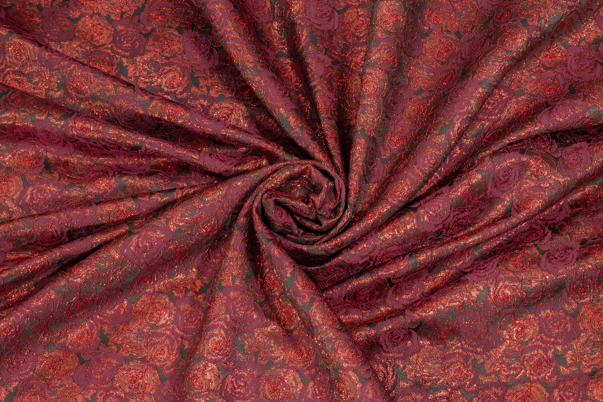Black and Metallic Burgundy Floral Brocade - Prime Fabrics