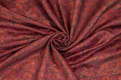 Black and Metallic Burgundy Floral Brocade - Prime Fabrics