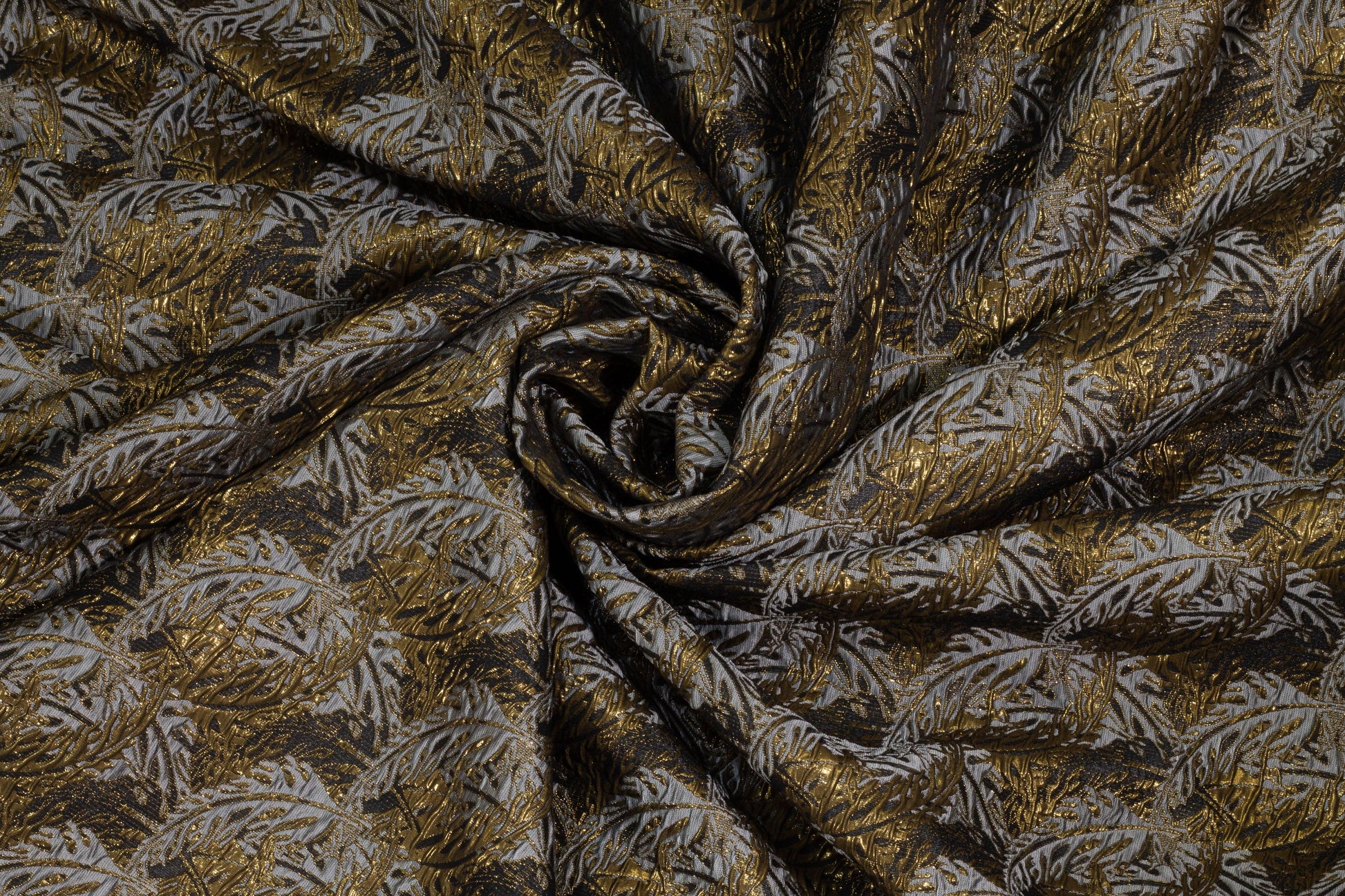 Black, Gray and Metallic Gold Brocade - Prime Fabrics