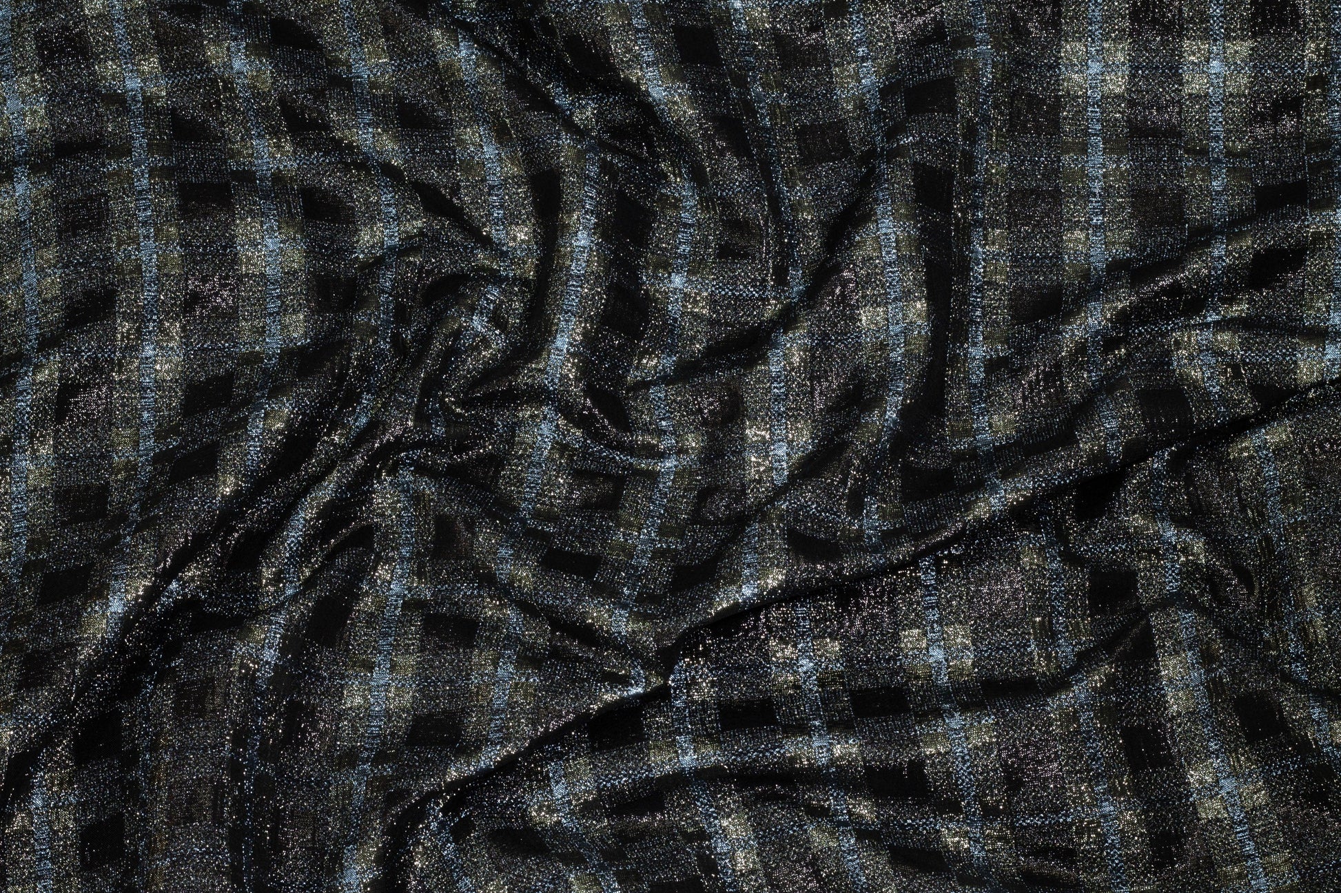 Black, Gray and Periwinkle Plaid Stretch Jacquard - Prime Fabrics