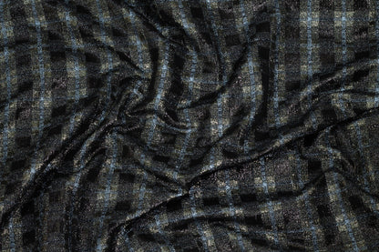 Black, Gray and Periwinkle Plaid Stretch Jacquard - Prime Fabrics