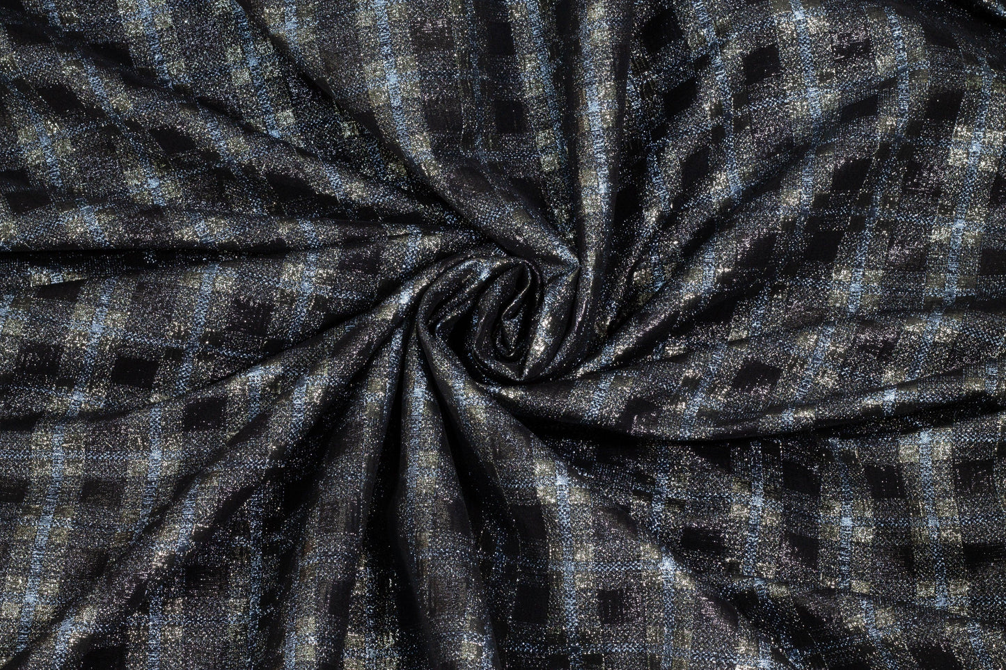 Black, Gray and Periwinkle Plaid Stretch Jacquard - Prime Fabrics