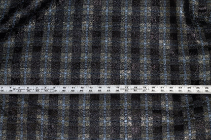 Black, Gray and Periwinkle Plaid Stretch Jacquard - Prime Fabrics
