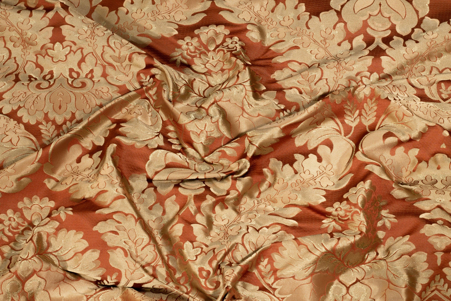 Burned Orange and Gold Damask Brocade - Prime Fabrics
