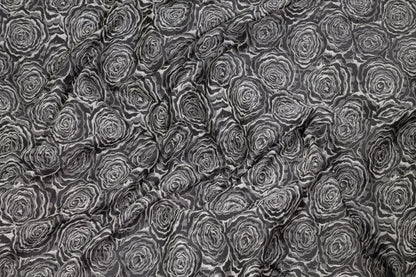 Charcoal and Off-White Rose Floral Brocade - Prime Fabrics