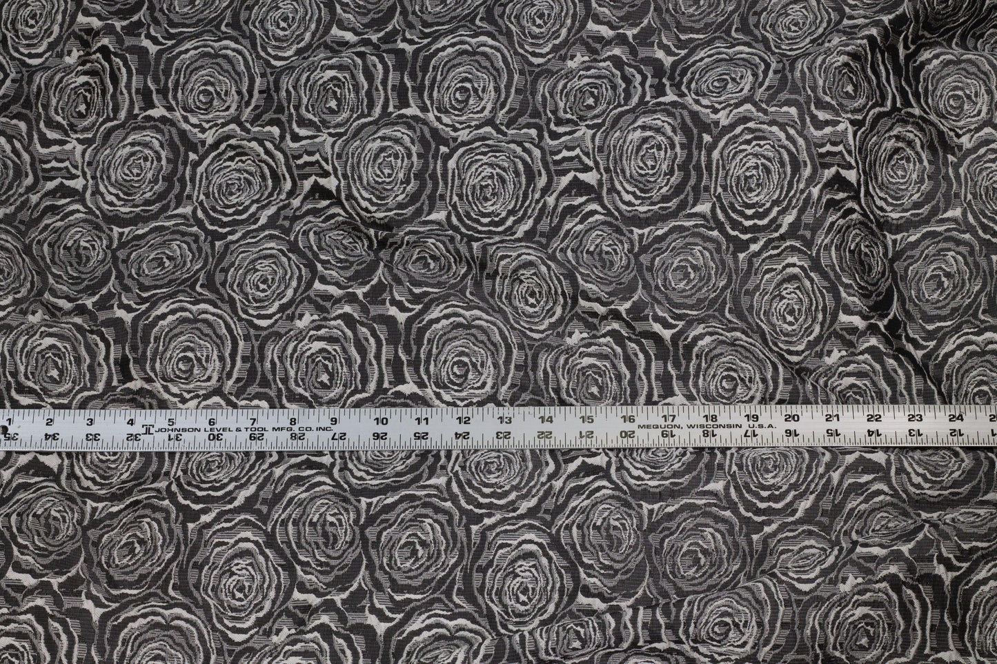 Charcoal and Off-White Rose Floral Brocade - Prime Fabrics