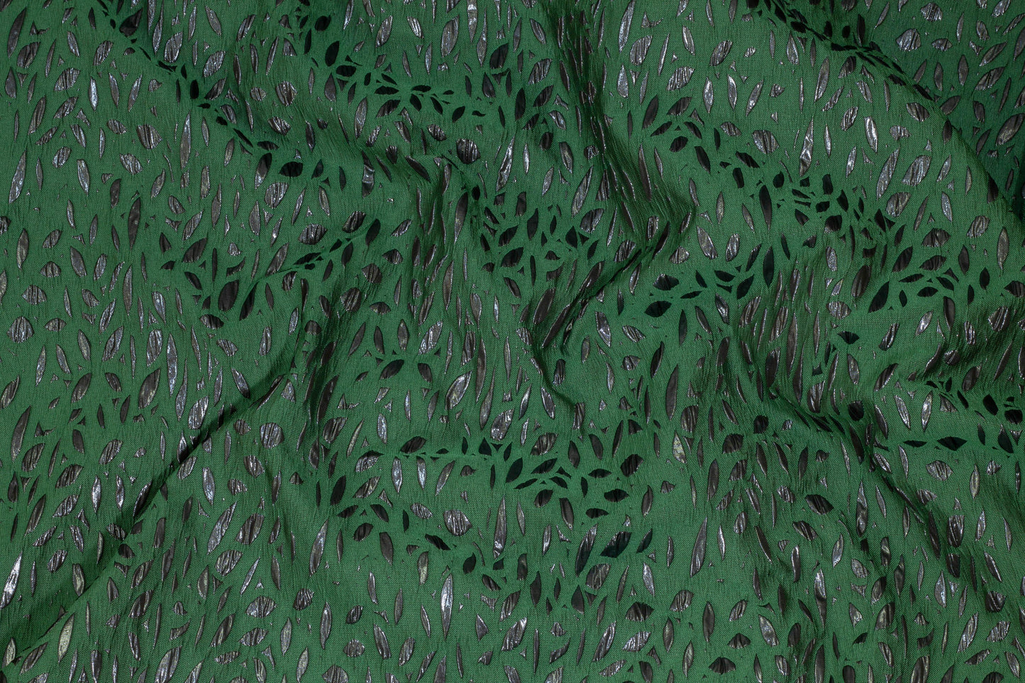 Green and Metallic Gray Crushed Italian Brocade - Prime Fabrics