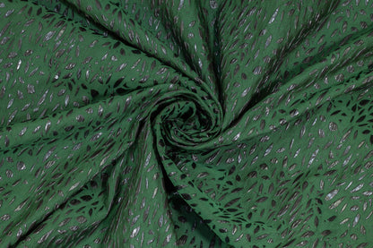 Green and Metallic Gray Crushed Italian Brocade - Prime Fabrics