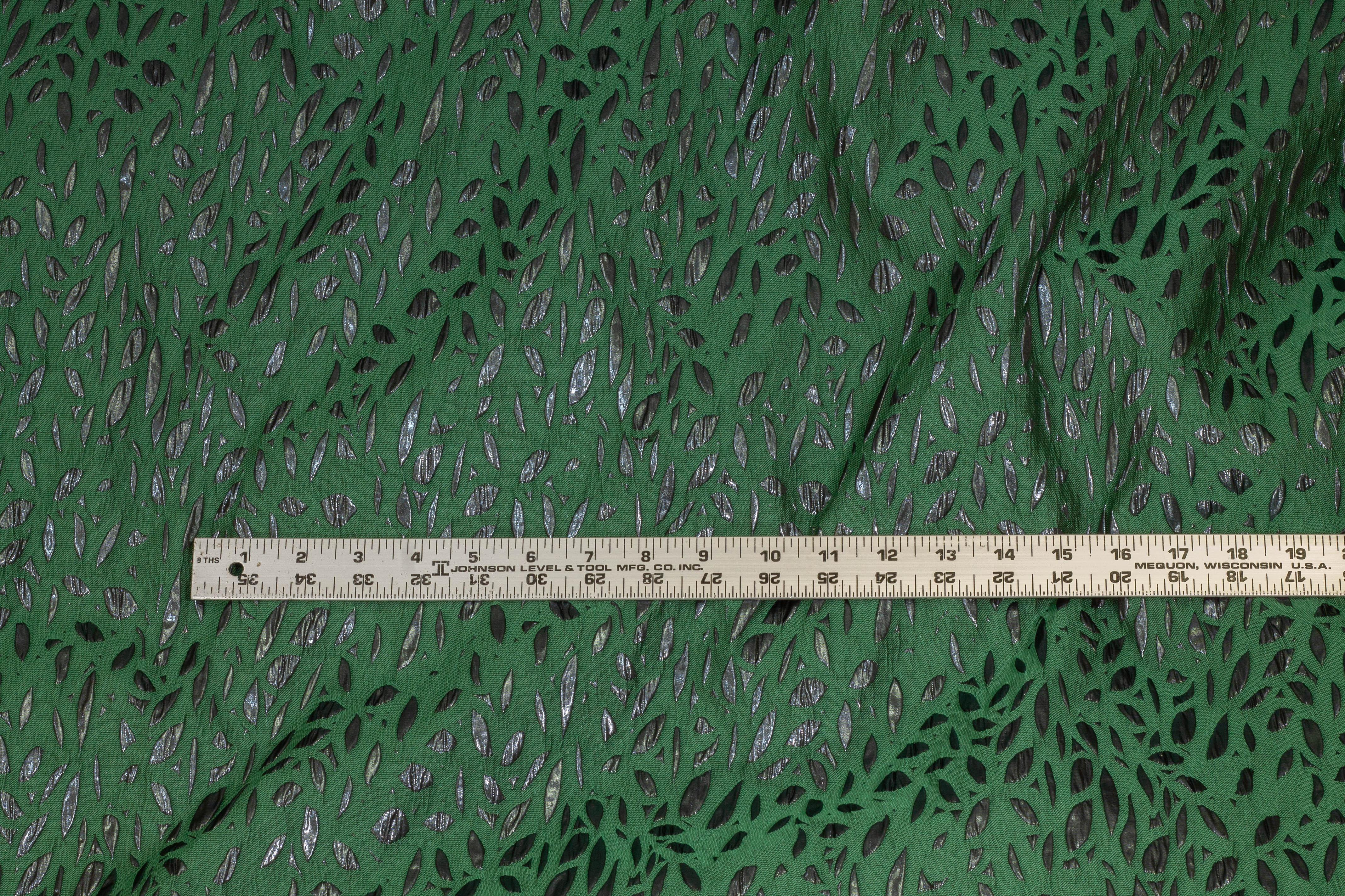 Green and Metallic Gray Crushed Italian Brocade - Prime Fabrics
