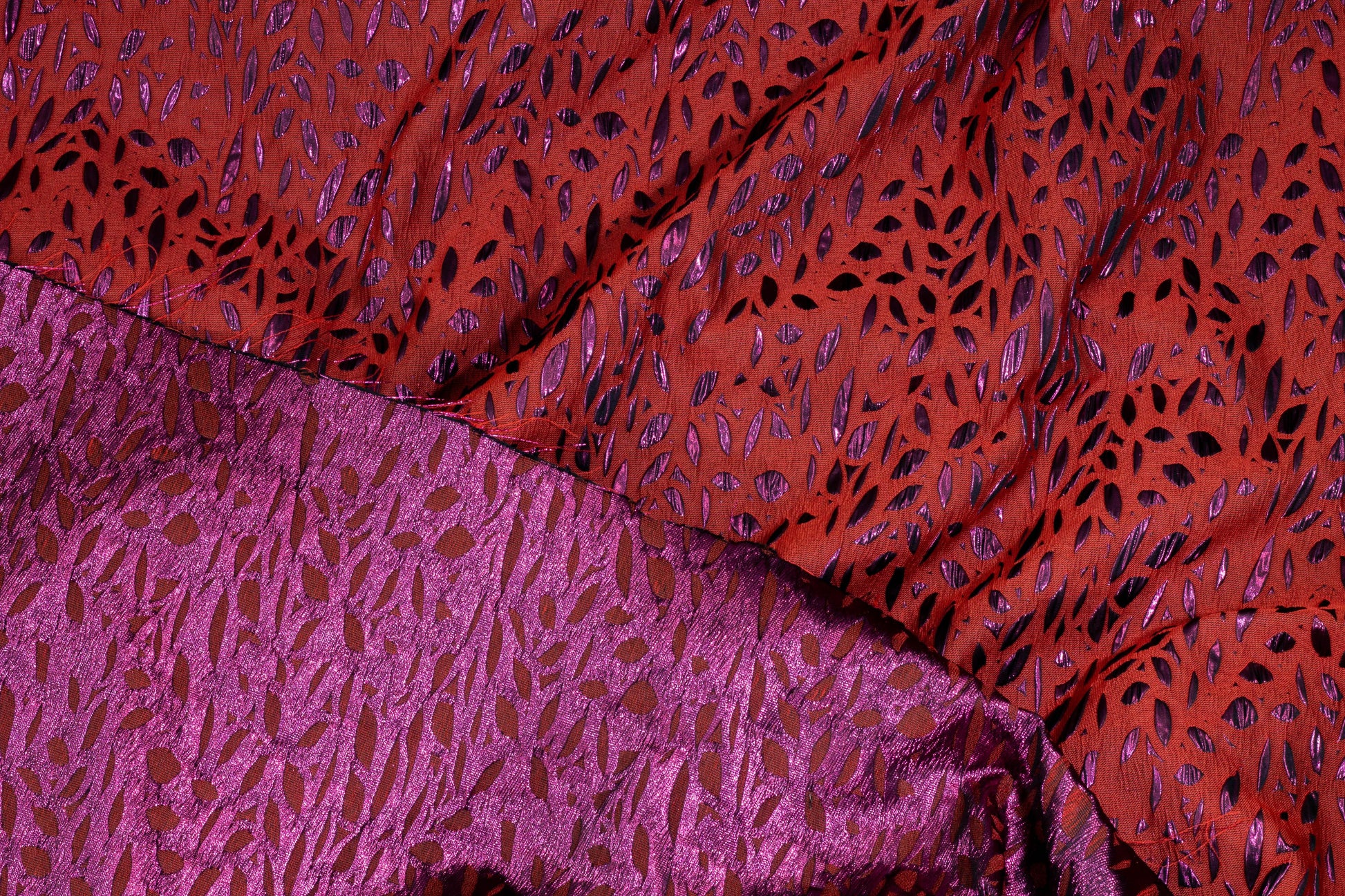 Red and Metallic Purple Crushed Italian Brocade - Prime Fabrics