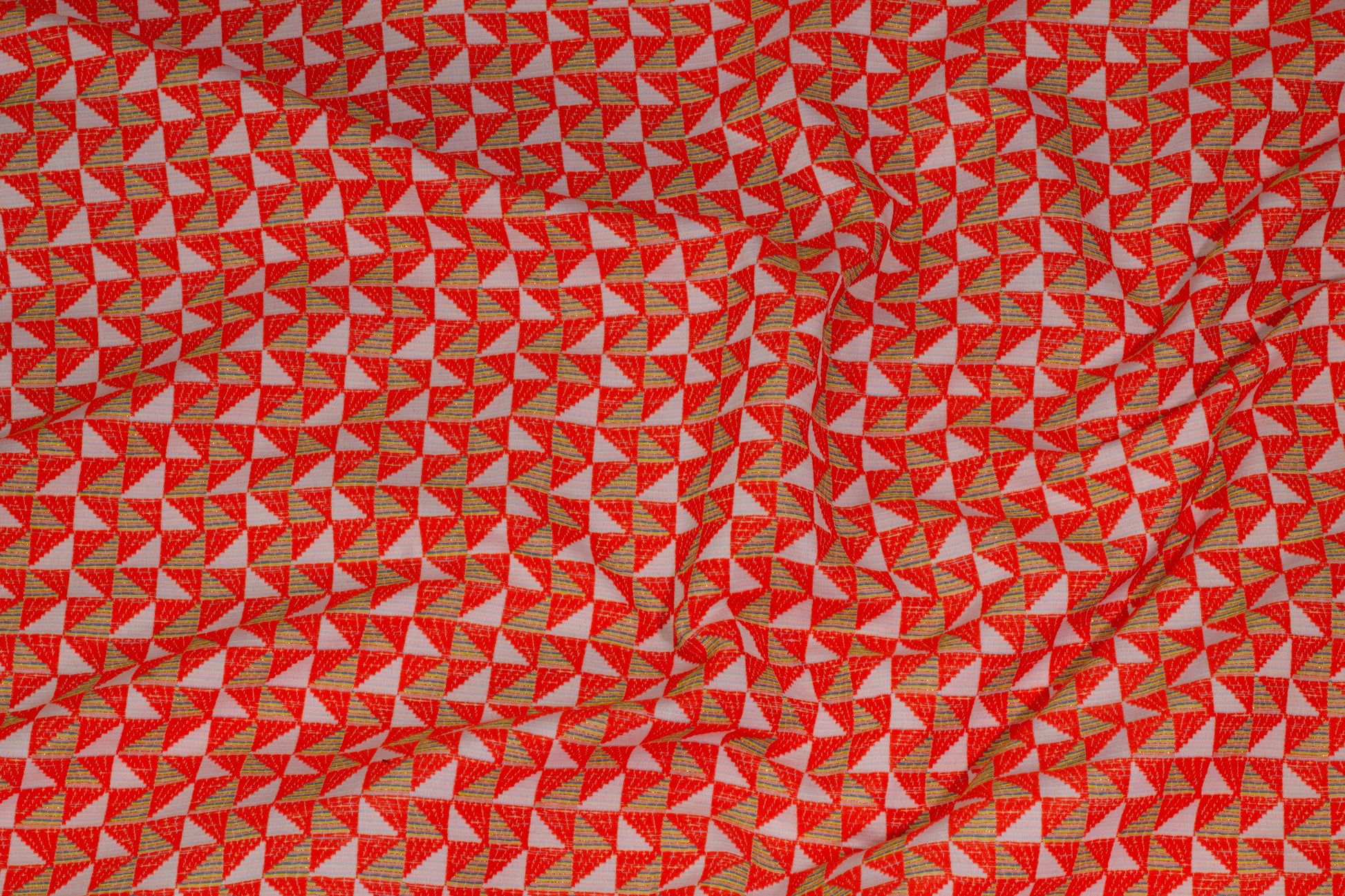 Orange and White Geometric Metallic Brocade - Prime Fabrics