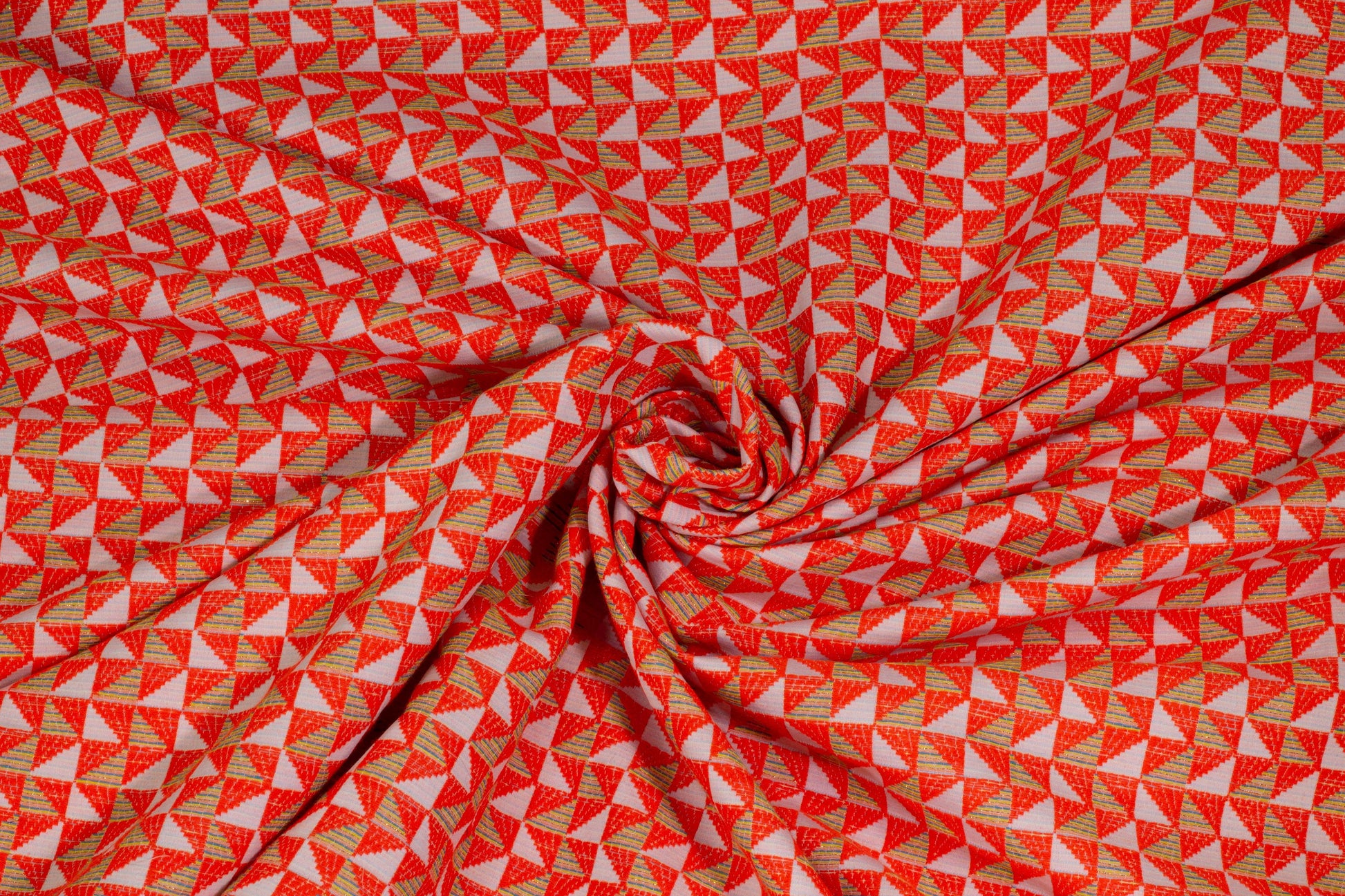 Orange and White Geometric Metallic Brocade - Prime Fabrics