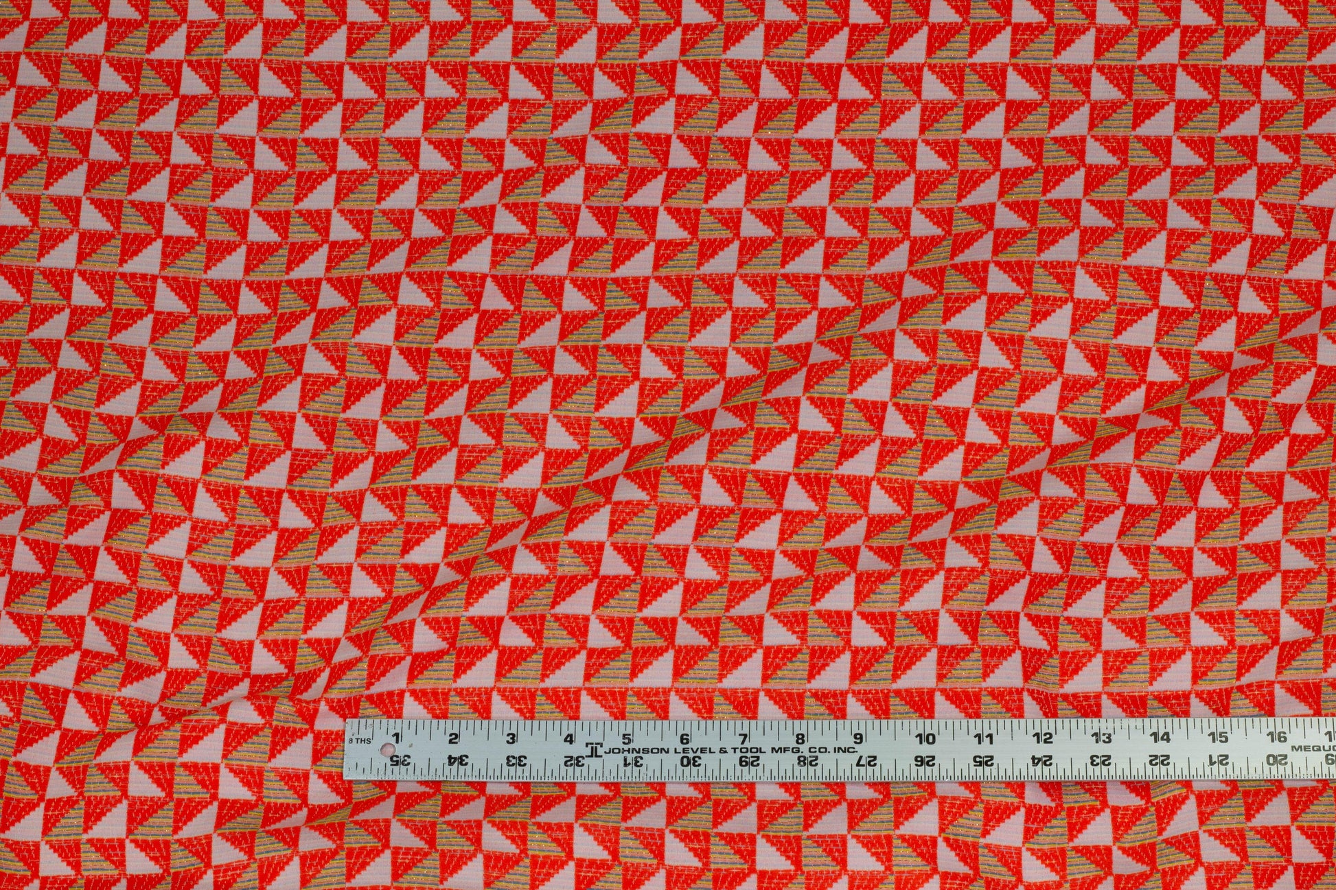 Orange and White Geometric Metallic Brocade - Prime Fabrics