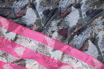 Blue, Gray, and Burgundy Abstract Metallic Brocade - Prime Fabrics
