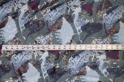 Blue, Gray, and Burgundy Abstract Metallic Brocade - Prime Fabrics