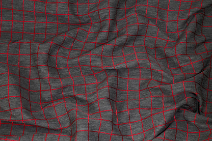 Charcoal and Red Window Pane Brocade - Prime Fabrics