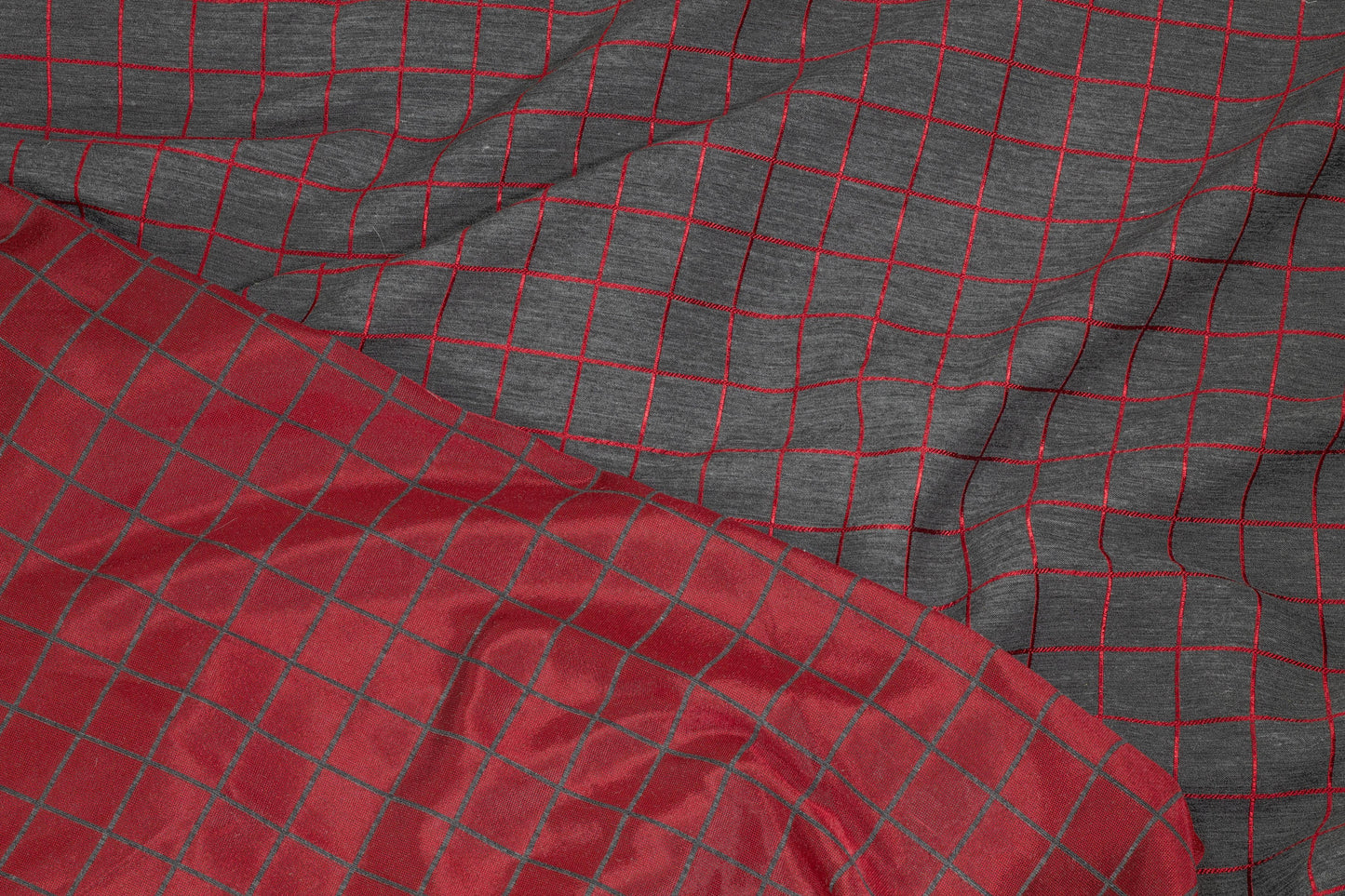 Charcoal and Red Window Pane Brocade - Prime Fabrics