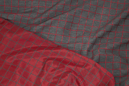Charcoal and Red Window Pane Brocade - Prime Fabrics