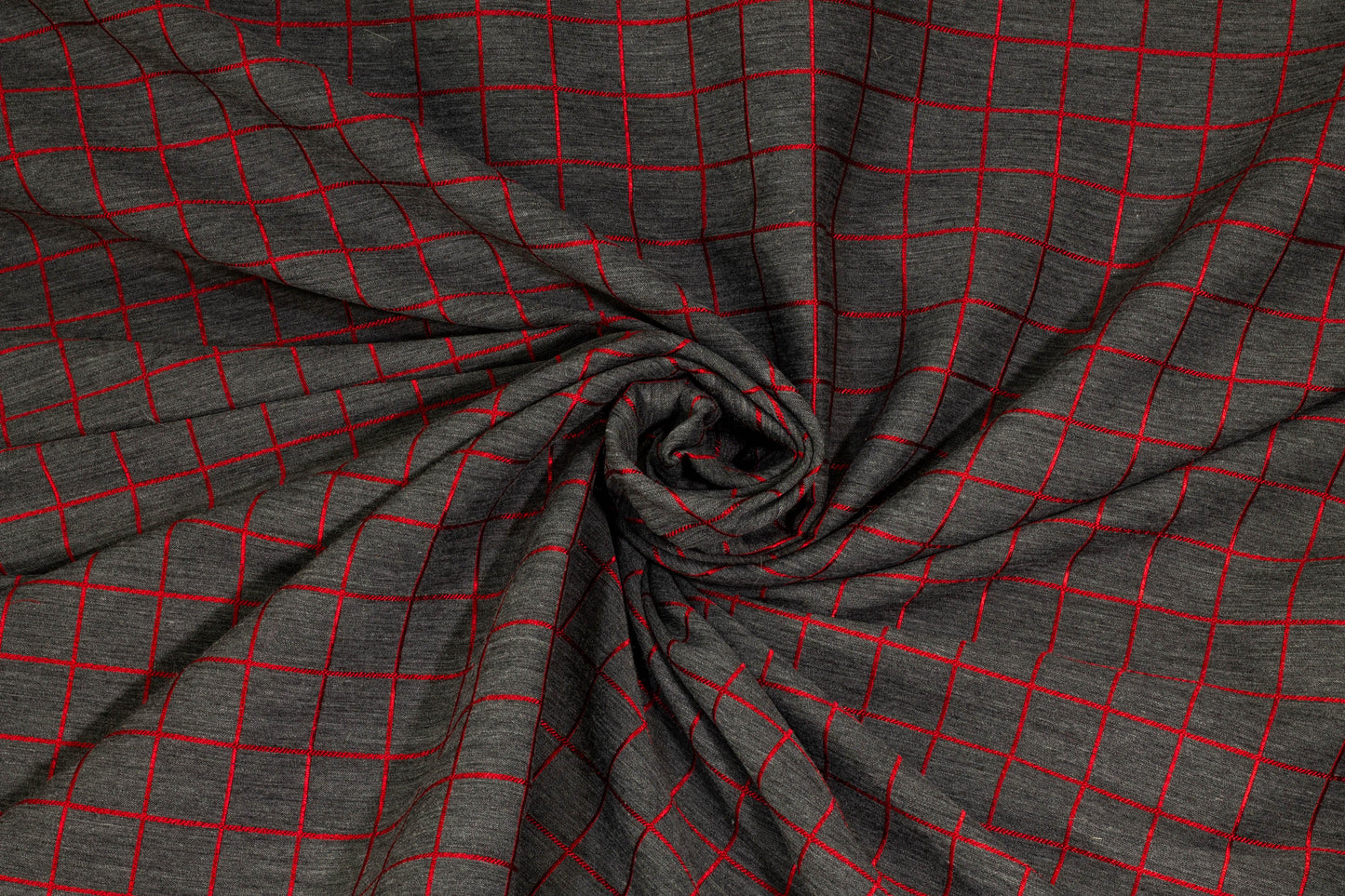 Charcoal and Red Window Pane Brocade - Prime Fabrics