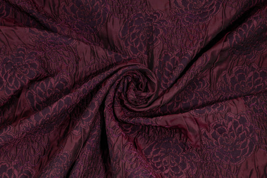 Maroon and Purple Floral Crushed French Brocade - Prime Fabrics