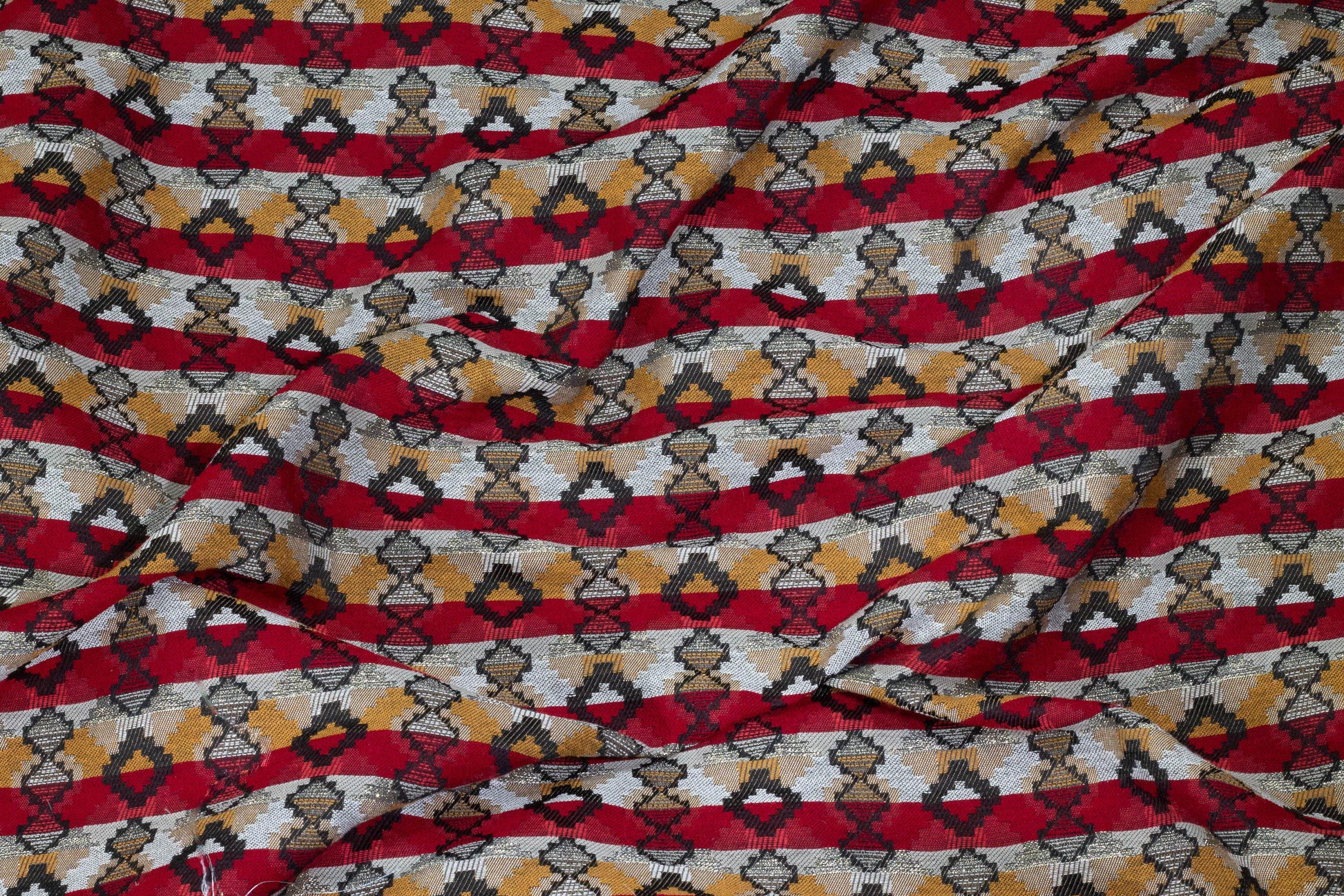 Red, Gray, and Orange Metallic French Jacquard - Prime Fabrics